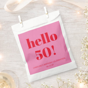 Bold Modern Aesthetic Pink and Red 50th Birthday Favour Bag
