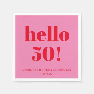 Bold Modern Aesthetic Pink and Red 50th Birthday Napkin