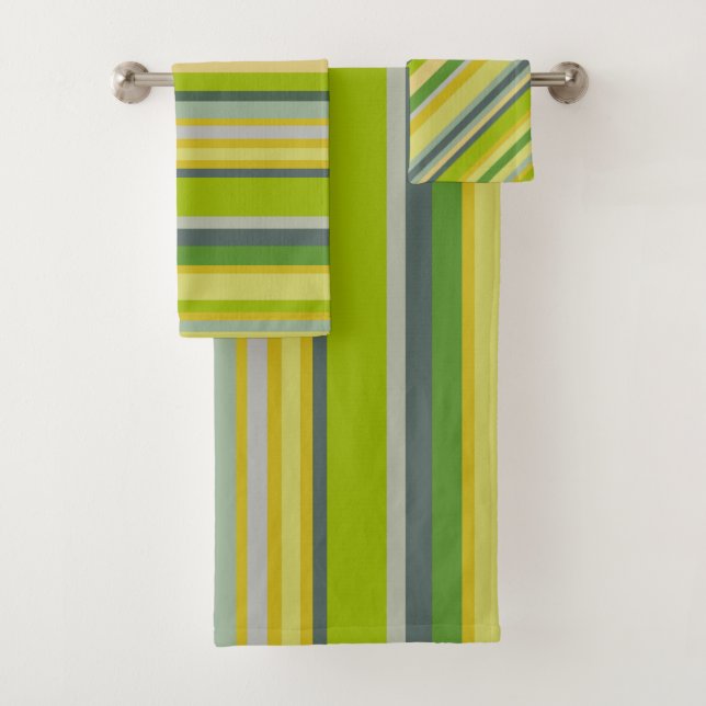 Bold Modern Bamboo Colours Multi-Stripe Pattern Bath Towel Set (Insitu)