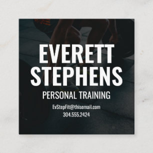 Bold modern black and white fitness trainer square business card