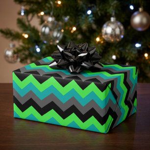 Bold Modern Black Green Chevrons Wrapping Paper