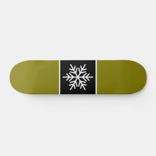 Bold Modern Black Olive White Stripes Snowflake Skateboard