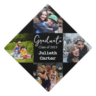 Bold Modern Black   Personalized Photo Name Graduation Cap Topper