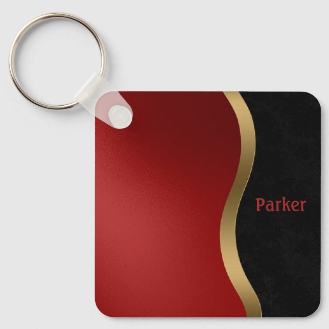 Bold Modern Black Red and Gold Keychain (Front)