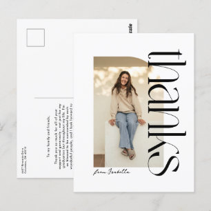 Bold modern black white graduation thank you postcard