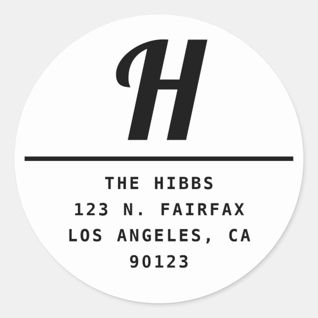 Bold Modern Black & White Return Address Classic Round Sticker (Front)