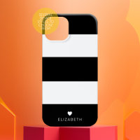 Bold Modern Black White Striped Pattern with Heart