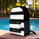 Bold Modern Black White Striped Pattern with Heart Printed Backpack<br><div class="desc">A minimal design with huge stripes and a place to add your name. A tiny heart is included right above the monogram area. A bold yet minimal design with an optional area to add text.</div>