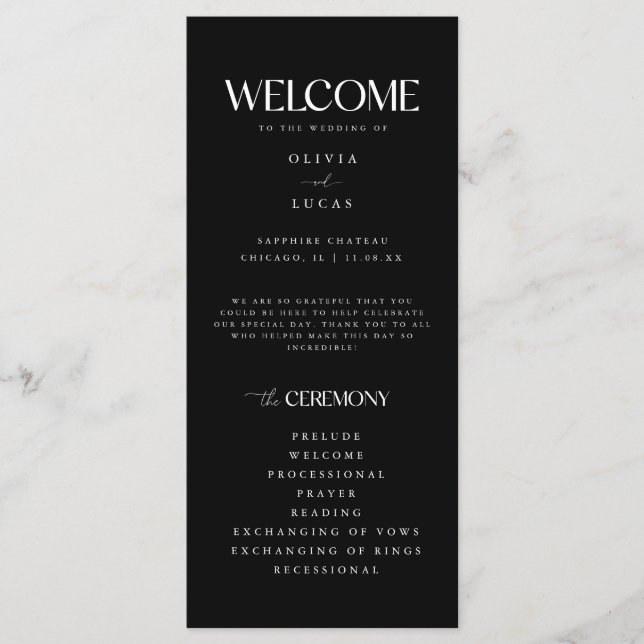 Bold & Modern Black & White Wedding Program (Front)