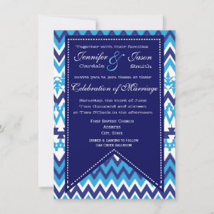 Bold Modern Blue Chevron Wedding Invitations