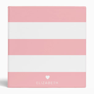 Bold Modern Blush Pink Striped Pattern with Heart Binder