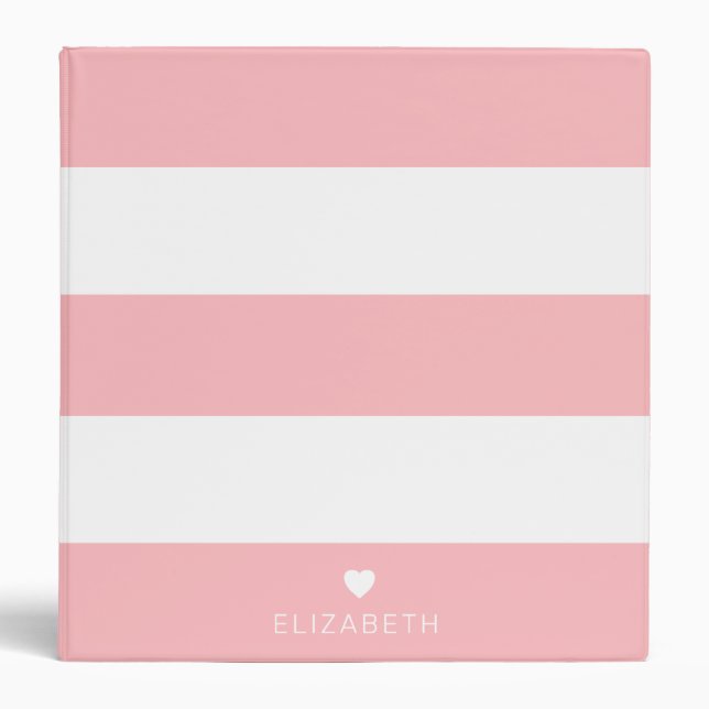 Bold Modern Blush Pink Striped Pattern with Heart Binder (Front)