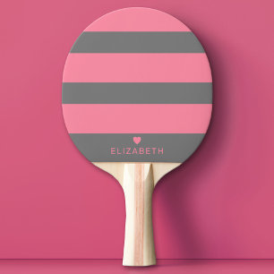 Bold Modern Blush Pink Striped Pattern with Heart Ping Pong Paddle