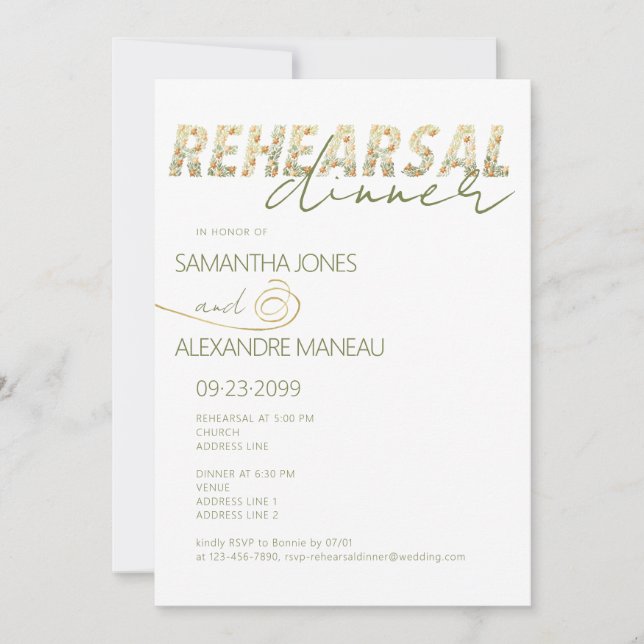 Bold Modern Boho Floral Greenery Rehearsal Dinner Invitation (Front)