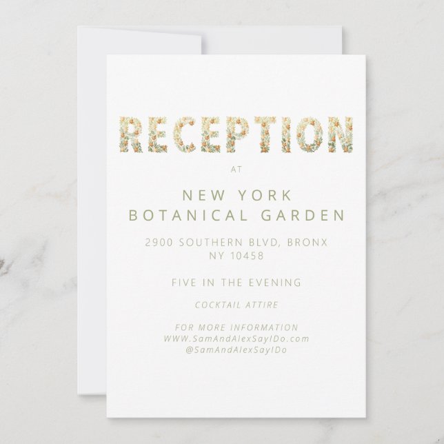 Bold Modern Boho Floral Greenery Wedding Reception Invitation (Front)