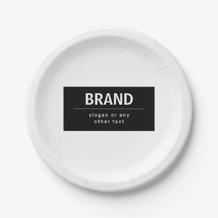 Bold Modern Brand or Business Name   Black & White Paper Plate