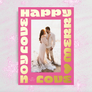 bold modern bright   christmas pink gold photo foil holiday card