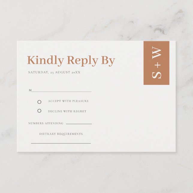 Bold Modern Burnt Orange Rust Tan Wedding RSVP Enclosure Card (Front)