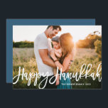 Bold Modern Calligraphy Happy Hanukkah Photo  Holiday Card<br><div class="desc">Happy Hanukkah! Send Hanukkah wishes to family and friends with this customizable calligraphy Hanukkah card. It features modern calligraphy. Personalize by adding names and a photo. This photo Happy Hanukkah card is available in other cardstock.</div>