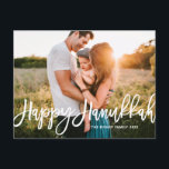 Bold Modern Calligraphy Happy Hanukkah Photo  Holiday Postcard<br><div class="desc">Happy Hanukkah! Send Hanukkah wishes to family and friends with this customizable Hanukkah postcard. It features modern calligraphy. Personalize by adding names and a photo. This calligraphy Happy Hanukkah postcard is available in other cardstock.</div>