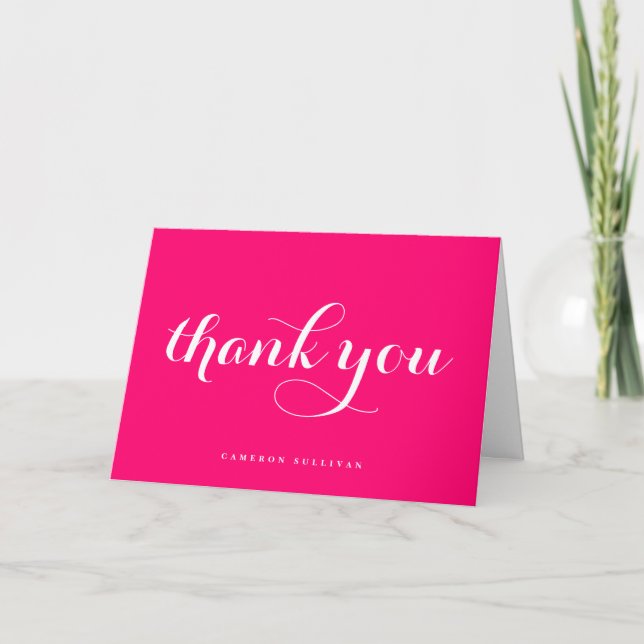 Bold Modern Calligraphy Hot Pink Thank You Card (Front)