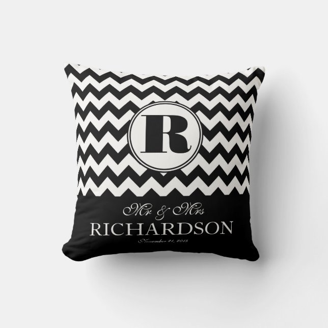 Bold Modern Chevron Mr and Mrs Personalized Throw Pillow (Front)