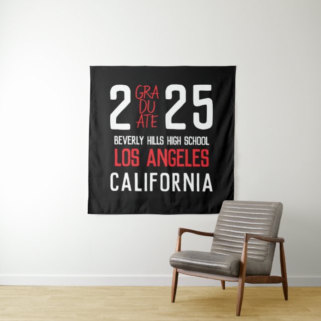 Bold Modern Class of 2025 Graduation Backdrop Tapestry (In Situ)