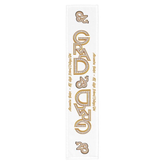 Bold Modern Coffee Latte Gold 2023 Grad Graduation Short Table Runner (Front)