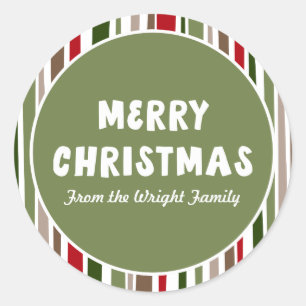 Bold Modern Colourful Merry Christmas, Personalize Classic Round Sticker