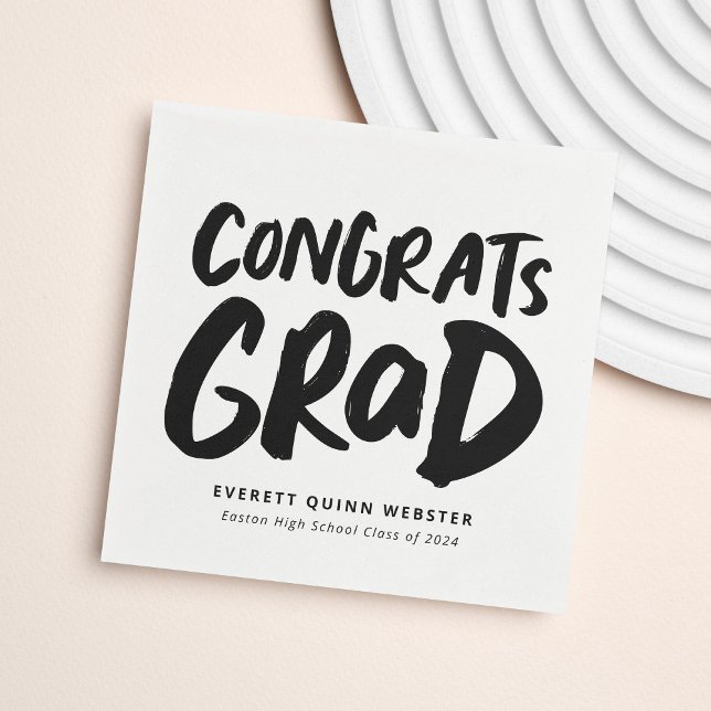 Bold modern congrats grad personalized graduation napkin (Creator Uploaded)