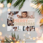 Bold Modern Coral Merry Christmas Six-Photo Holiday Card<br><div class="desc">Send warm wishes this holiday season with this unique and cute, bold modern coral Merry Christmas year six photo happy holiday card. Its simple and minimalist design features boho-inspired elements in light pink, pastel coral, sage green, blush, and peach hues. Celebrating the festive spirit of December, this design brings a...</div>