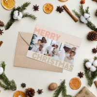 Bold Modern Coral Merry Christmas Three Photo