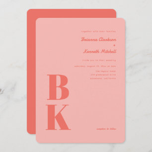 Bold Modern Coral with Pink Monogram Wedding Invitation