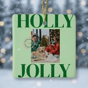 Bold Modern Family Photo Cute Stamp Holiday Card Ceramic Ornament