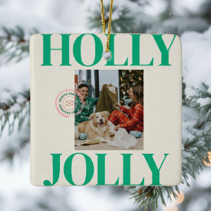 Bold Modern Family Photo Cute Stamp Holiday Card Ceramic Ornament
