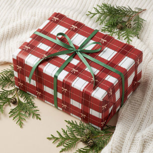 Bold Modern Festive Bow Red Buffalo Tartan Plaid Wrapping Paper