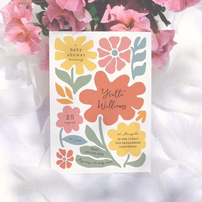 Bold Modern Flowers Unique Illustrated Baby Shower Invitation (Creator Uploaded)