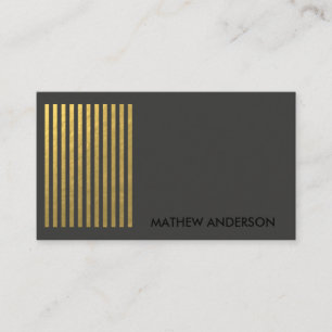 BOLD MODERN GOLD FAUX BLACK STRIPED LINE PATTERN BUSINESS CARD