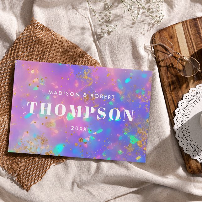 Bold Modern Gold Opal Monogram Pink Wedding Guest Book (Creator Uploaded)