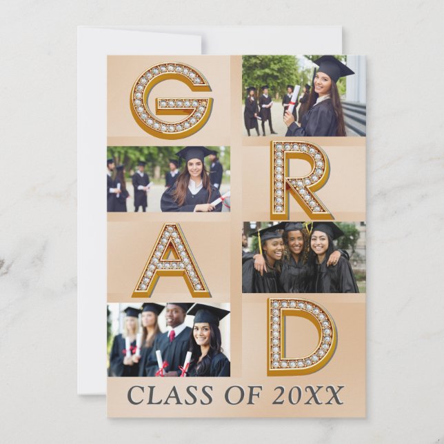 Bold Modern Gold Photo Collage Graduation Class of Announcement (Front)