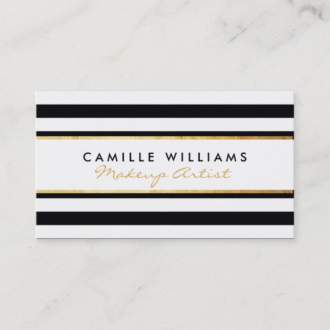 BOLD modern gold strip stripe pattern black white Business Card (Front)