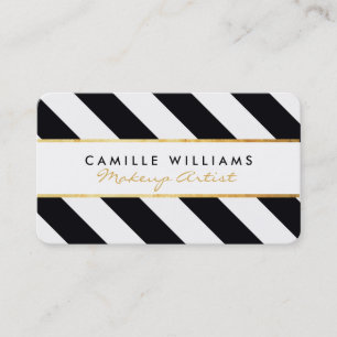 BOLD modern gold strip stripe pattern black white Business Card