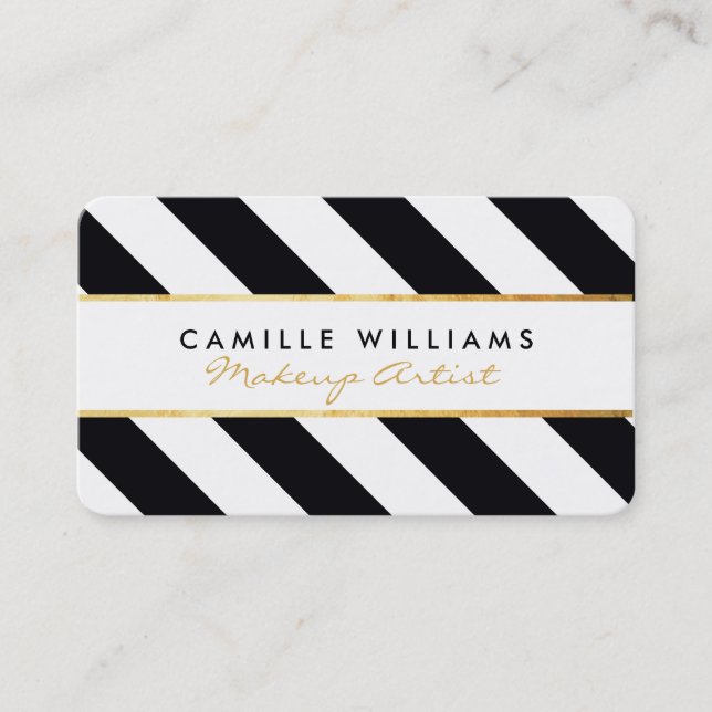 BOLD modern gold strip stripe pattern black white Business Card (Front)