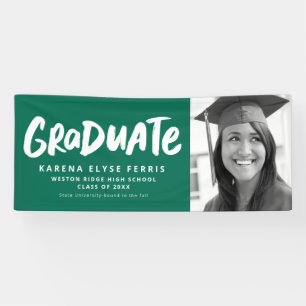 Bold modern graduate one photo green graduation banner