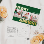 Bold Modern Green 3 Photo Merry and Bright Gold Foil Holiday Postcard<br><div class="desc">Send warm wishes this holiday season with this unique and cute, bold modern green 3 photo merry and bright gold foil holiday postcard. Its simple and minimalist design features boho-inspired elements in gold foil. Celebrating the festive spirit of December, this design brings a cheerful and fun touch to any occasion....</div>