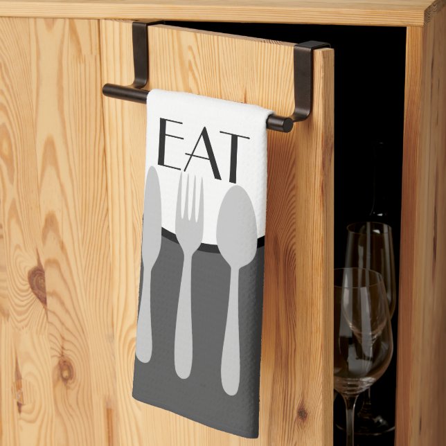 bold modern grey and white with custom text kitchen towel (Thirds Fold)