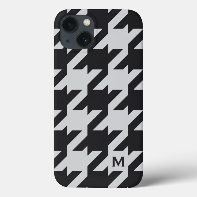 Bold modern grey black houndstooth with monogram Case-Mate iPhone case (Back)