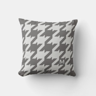 Bold modern grey houndstooth with monogram throw pillow