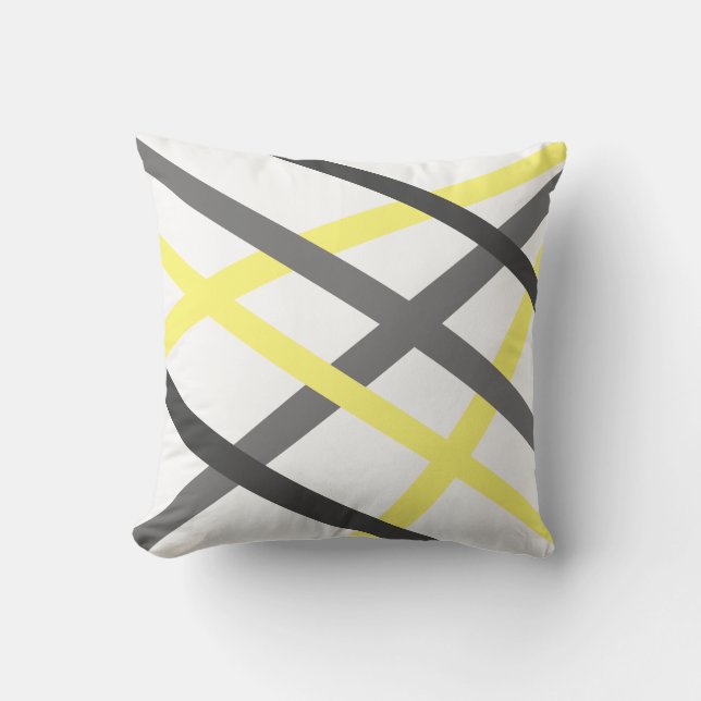 Bold Modern Grey Yellow Lines Throw Pillow (Front)