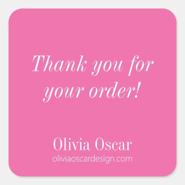 Bold Modern Hot Pink Simple Business Thank You Square Sticker (Front)